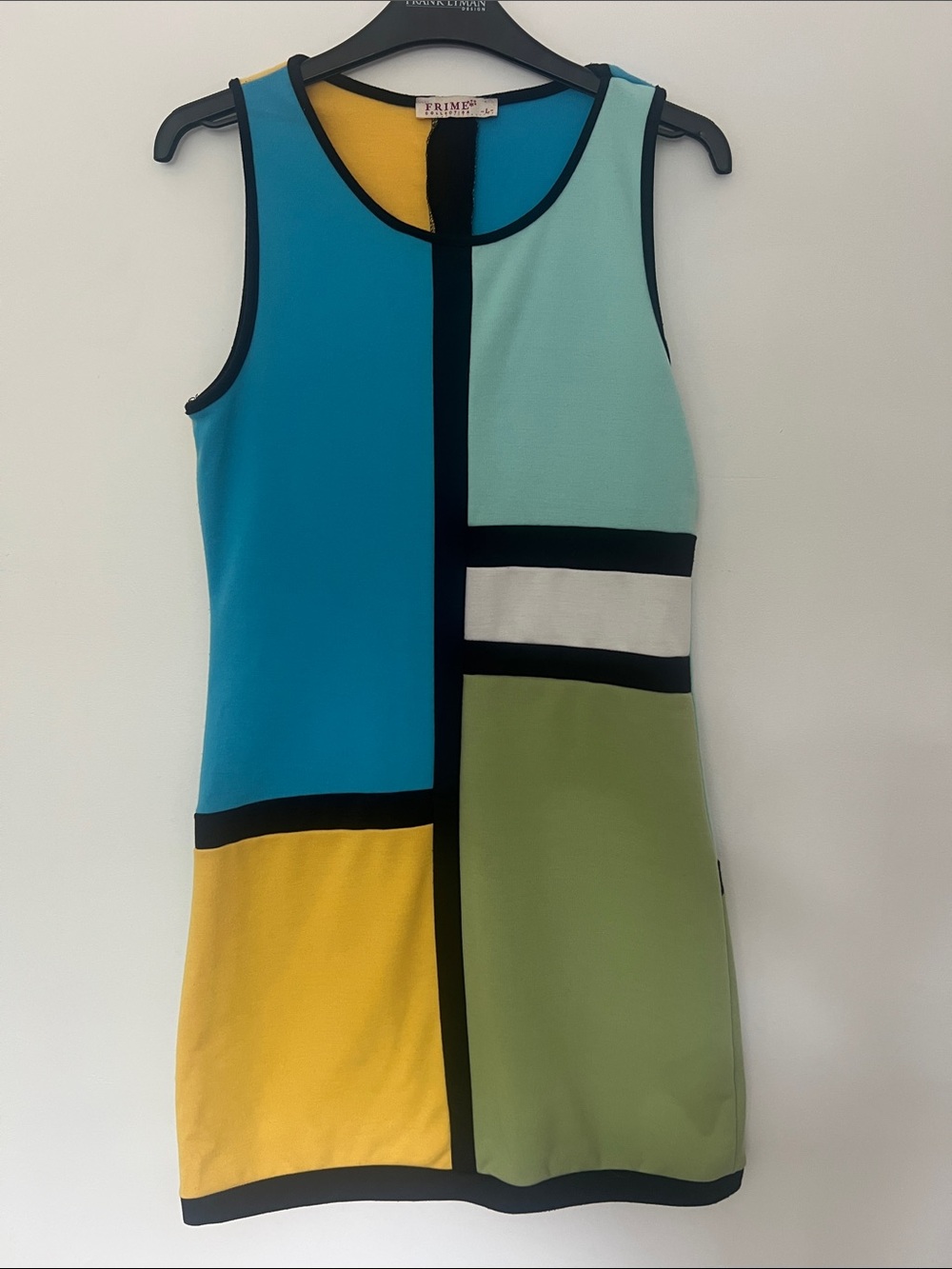 Colorblock Mini Dress in Blue, Mint, Yellow & Olive - (Sleeveless)